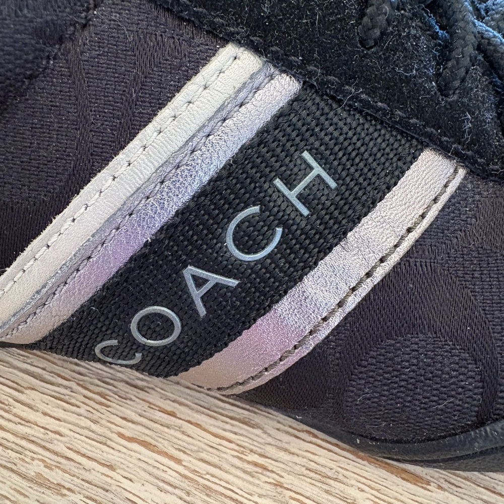 Coach Black Sneakers Branded Silver Strips Suede Accents. - Picture 2 of 7